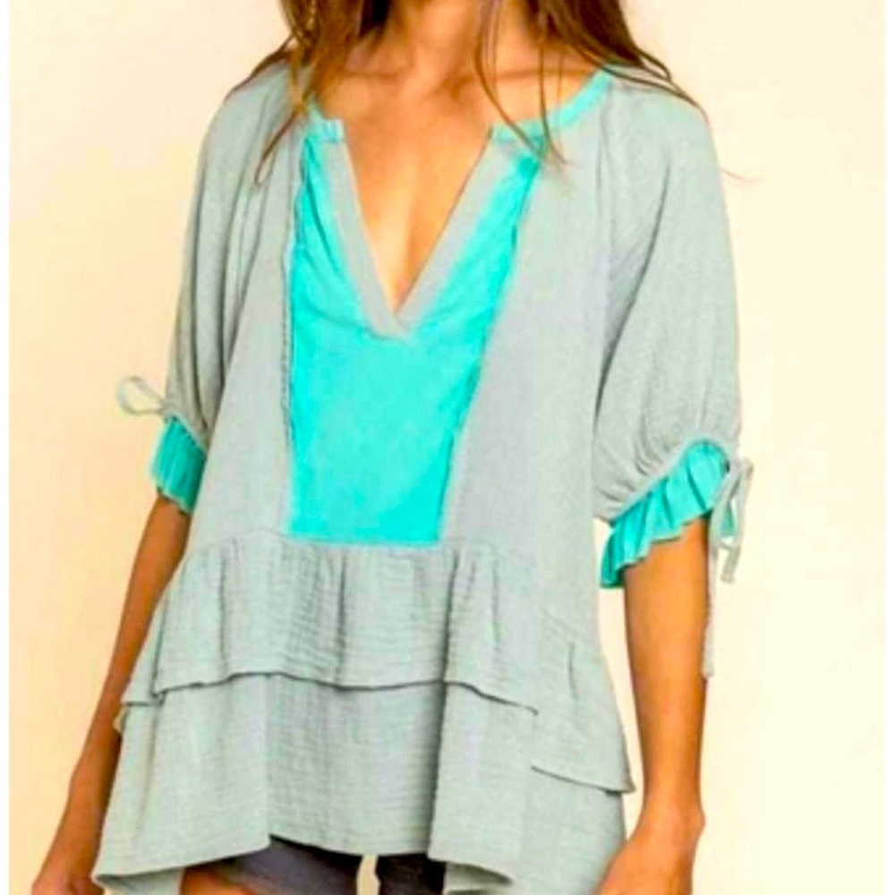 🔥SALE🔥POL ♠️ Baby Doll Tunic in Aqua Sage Color Colorblock